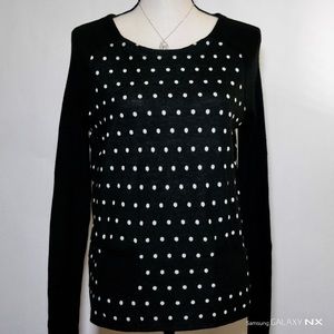LOFT Black & White Polka Dot Sweater Pockets NWOT